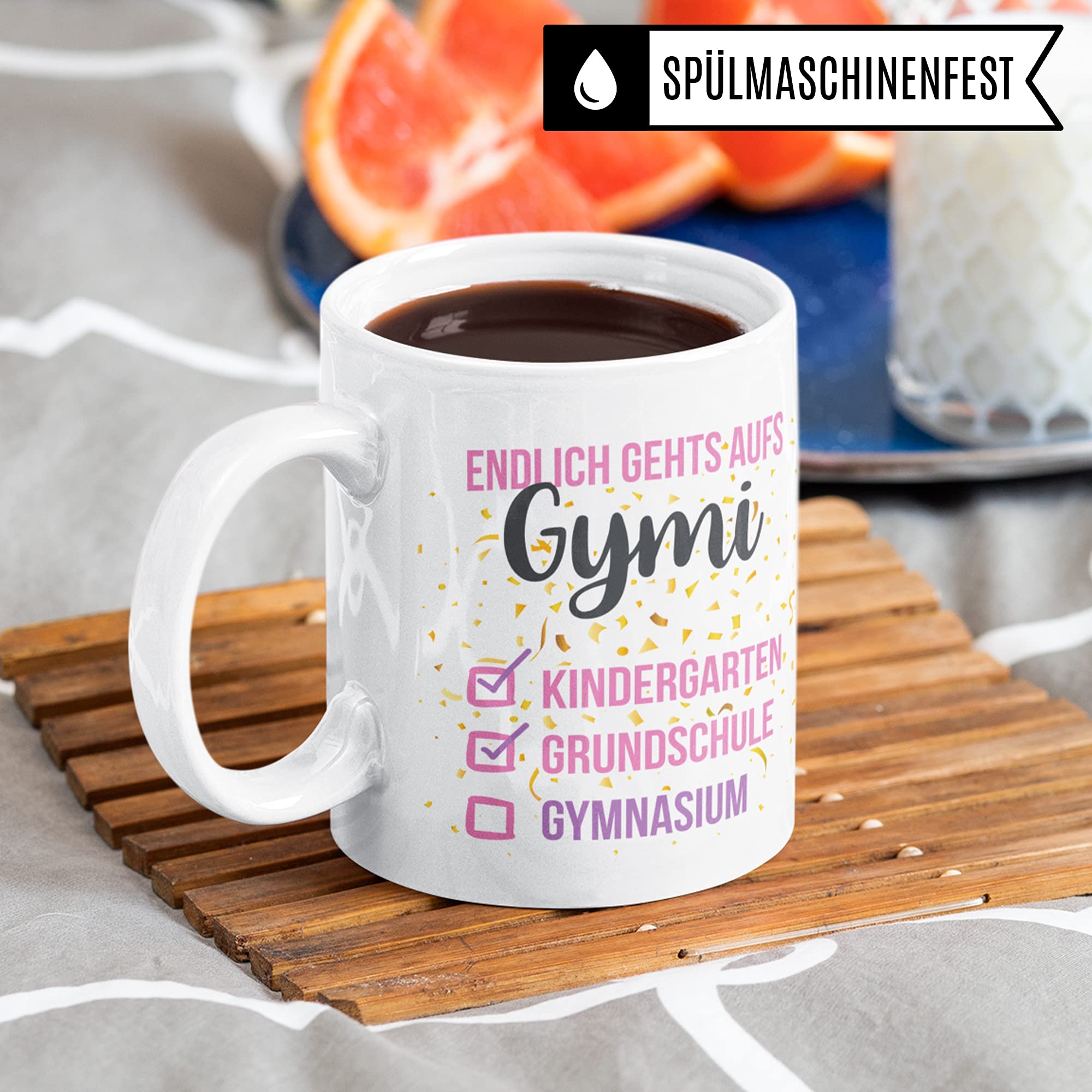 Tasse 'Tschüss Grundschule' – Geschenk Zur Einschulung 5. Klasse Gymnasium, 330ml, Spülmaschinenfest