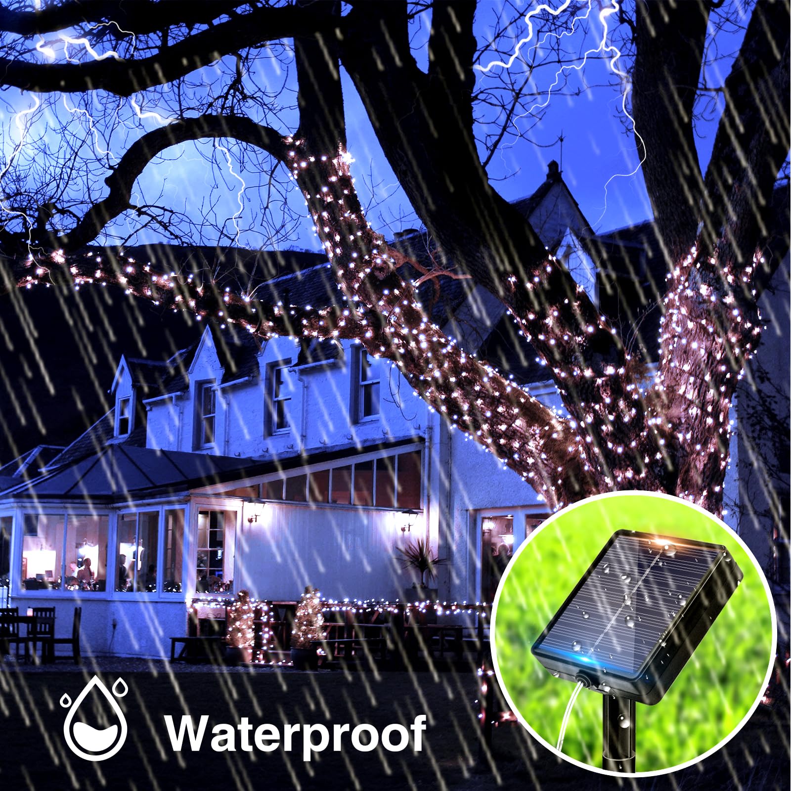 Luci Solari Esterno, 3 Pacchi 12M 120 LED Catena Luminosa Esterno Filo Luci Led 8 Modalità Lucine da Esterno Decorative Per Matrimonio, Giardino, Natale, Patio, Bianco Freddo