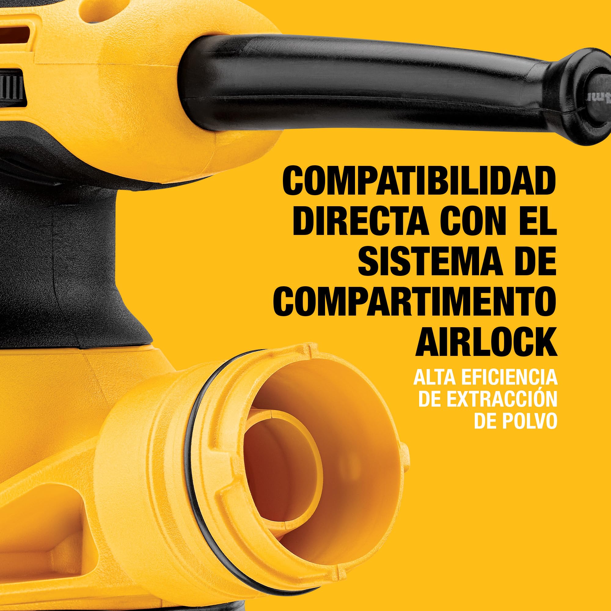 DEWALT Lijadora Rotorbital 280W Ø125mm, 8,000-12,000 OPM, Motor Velocidad Variable, Diseño Compacto, Baja Vibración para Uso Prolongado, DWE6423-QS
