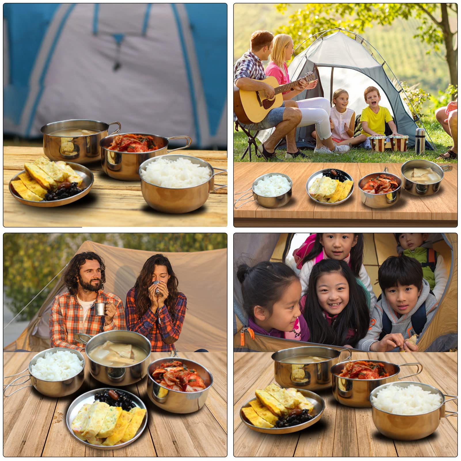 Pentole da campeggio, 4 pezzi Set di pentole portatili in acciaio inossidabile da campeggio Picnic all'aperto pentola da tavola set da cucina e pentole per cucinare e trekking