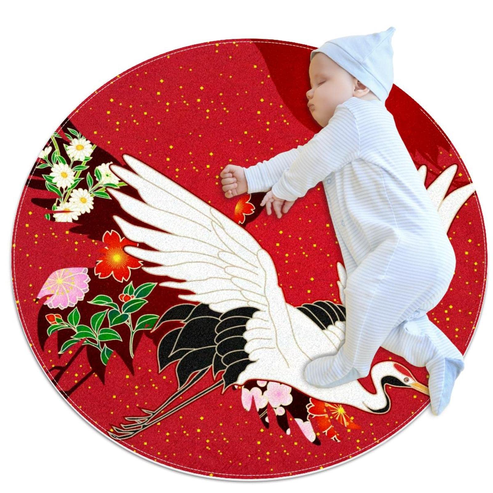 Tapis de sol enfant rond JDEZ grue japonaise pour protéger le jeu au sol