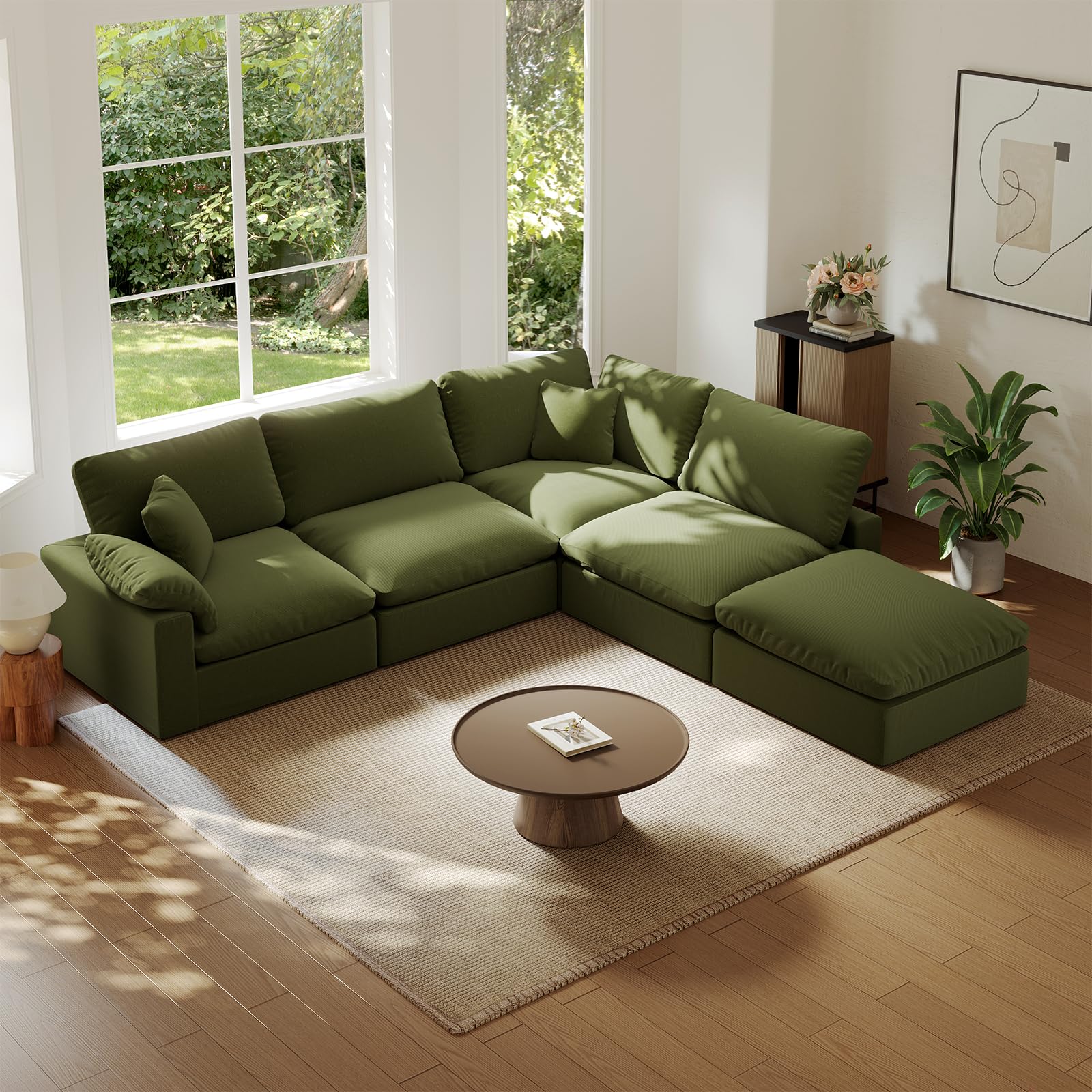 Lopzeho Oversized Cloud Sectional Couch for Living Room, 143" Comfy Down Filled Sofa Couch, 4 Seater Modular Sectional Sofa with Ottoman, Deep Seat