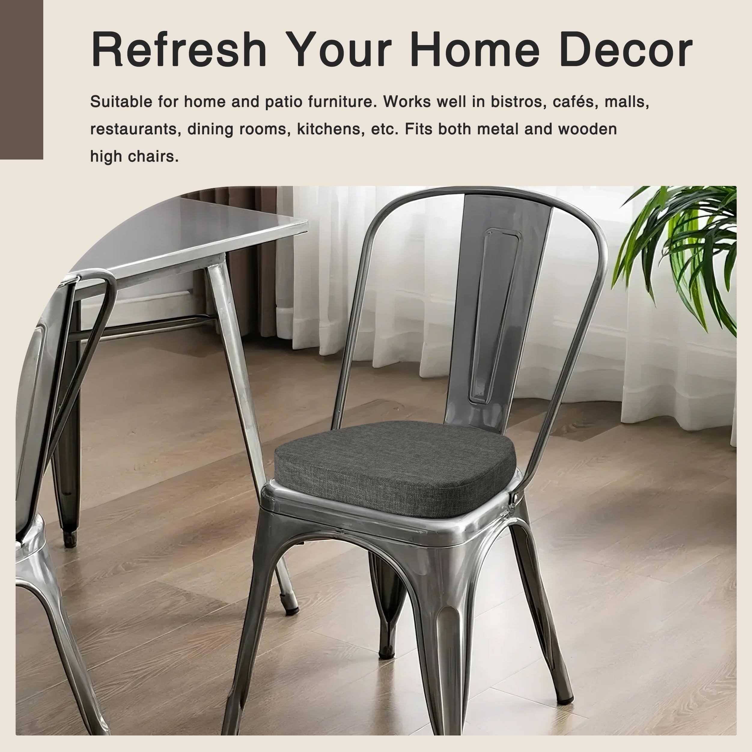 OVOV Juego de 4 cojines para sillas de 14x14 para sillas de comedor de metal con textura gruesa y antideslizantes para sillas de comedor con lazos y funda extraíble (35.5x35.5x5cm/14x14x2pulgadas