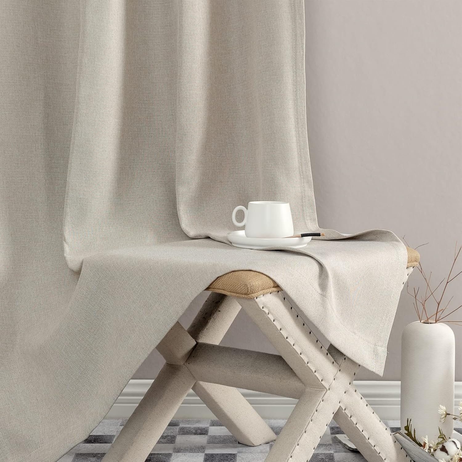 jinchan Linen Textured Curtains 95 Inch Length 2 Panels for Living Room Grommet Top Greyish Beige Room Darkening Drapes for Bedroom Thermal Insulated Window Curtain Set