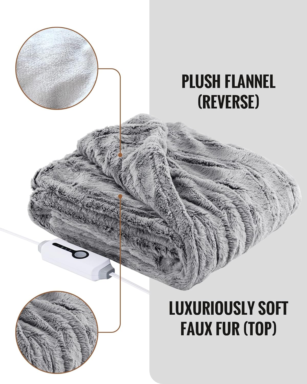 review Electric Heated Throw Blanket Luxurious Faux Fur 50 x 60 inches, 4 Heating Levels & 3 Hours Auto Off Heated Blanket for Safety, Home Office Use, Machine Washable, - Light Grey