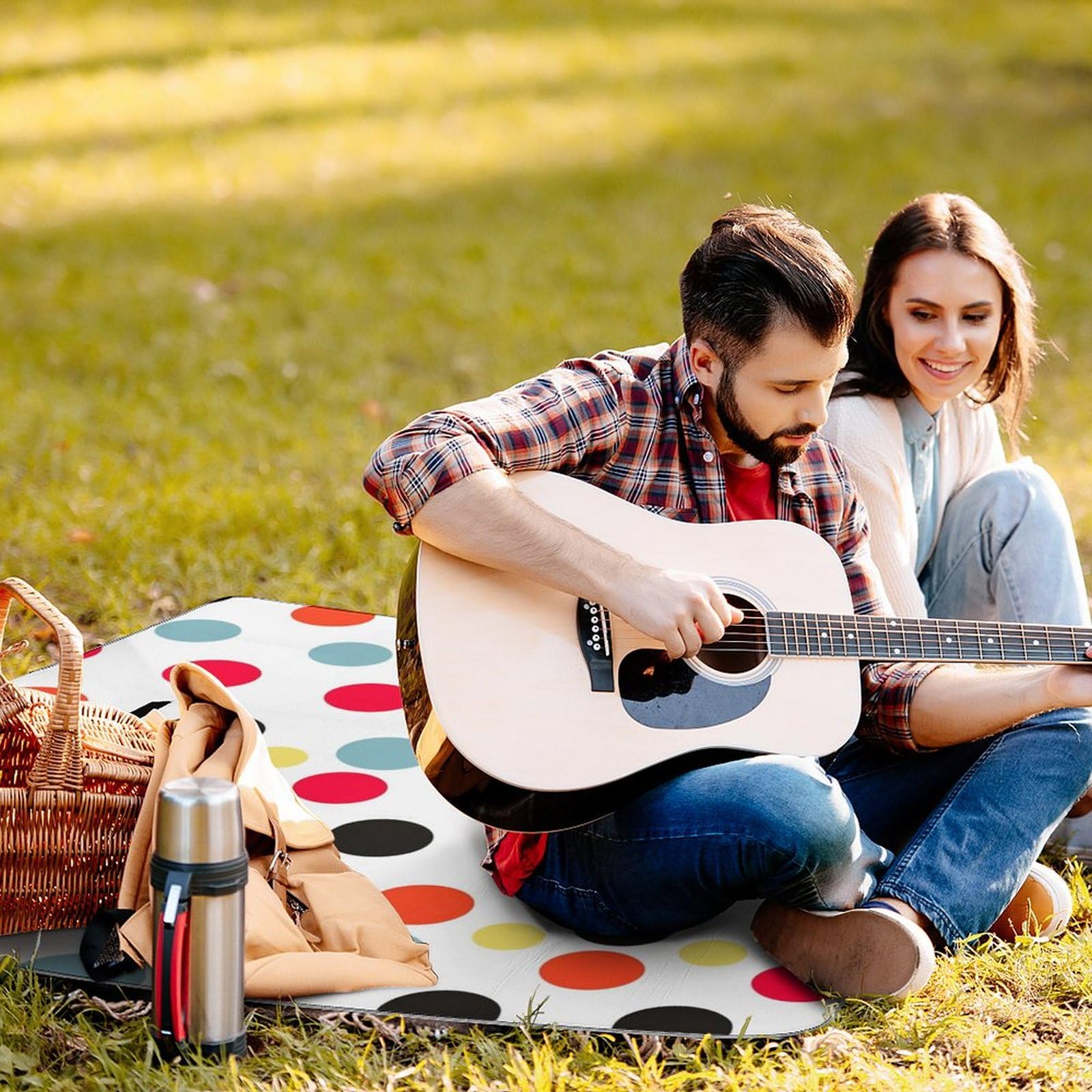 Coperta da picnic da spiaggia, coperta da picnic con stampa a pois, impermeabile, pieghevole, extra large, tappetino quadrato da picnic, per escursioni, viaggi, campeggio all'aperto, parchi