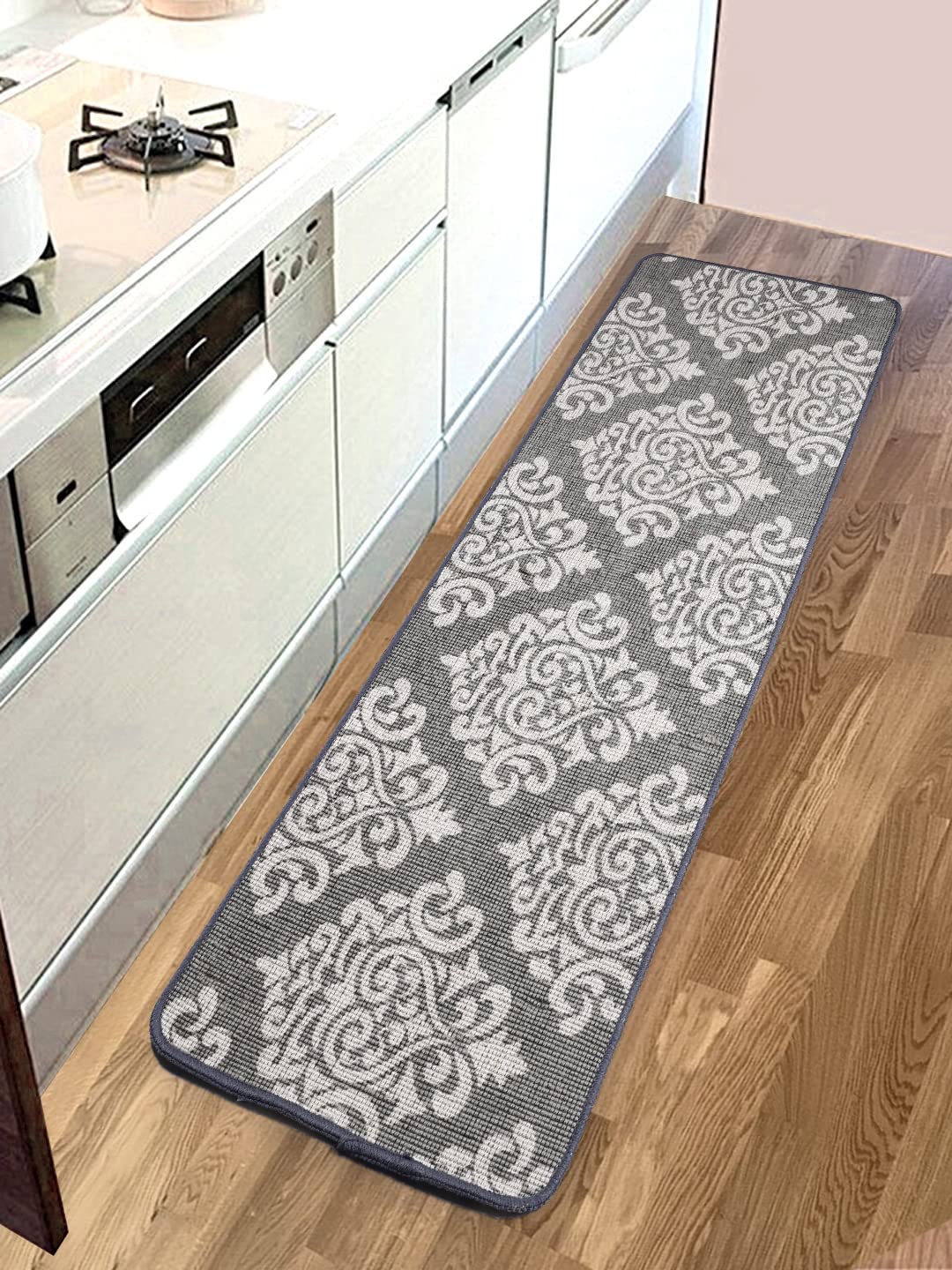 Saral Home Leela Designer Soft Cotton Durable & Washable Multipurpose Runner for Home/Kitchen/Living Area/Lobby/Office with Anti Skid Backing (Grey, 45 Cm X 120 Cm)