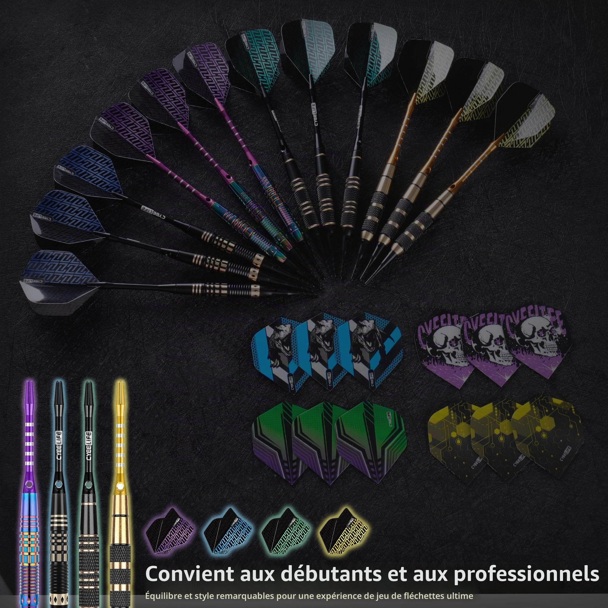 CyeeLife Fléchettes de Dart avec pointe en plastique, 12 pièces Set Premium Softdarts - Barils en laiton avec 4 designs