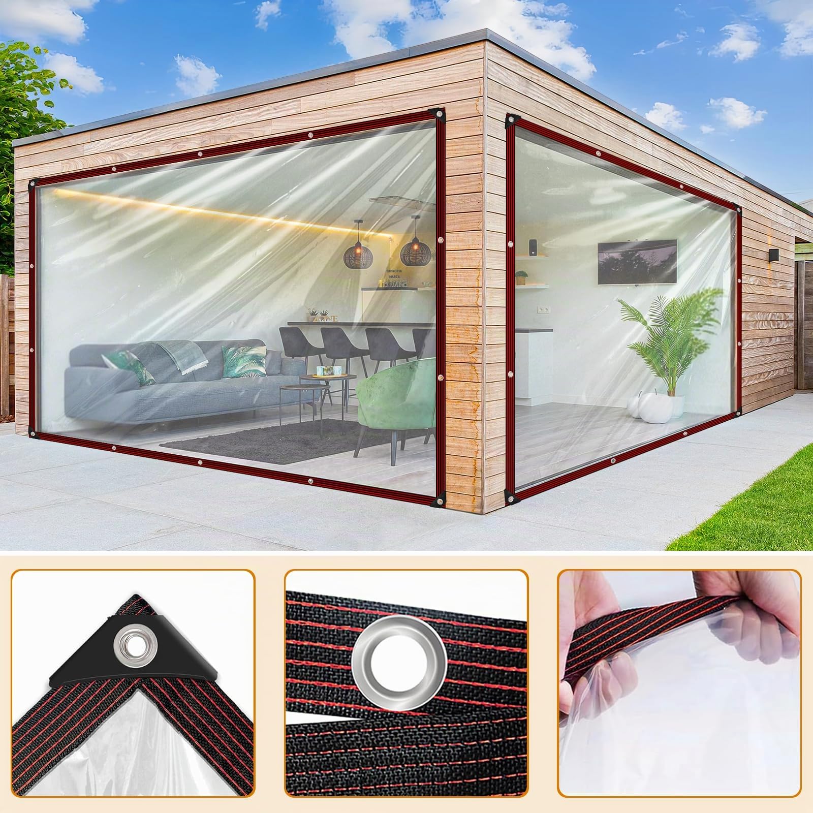 Lona transparente - 2.5X2m Lona transparente impermeable con ojales Lona transparente para invernadero, jardín, protección contra la lluvia, terraza, balcón, exterior, cobertizo