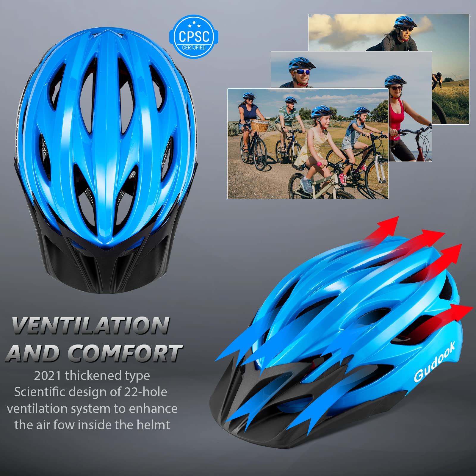 Kask rowerowy dla dorosłych, damski kask rowerowy, certyfikowany, lekki, regulowany kask rowerowy ze zdejmowanym wizjerem, do rowerów górskich i wyścigowych