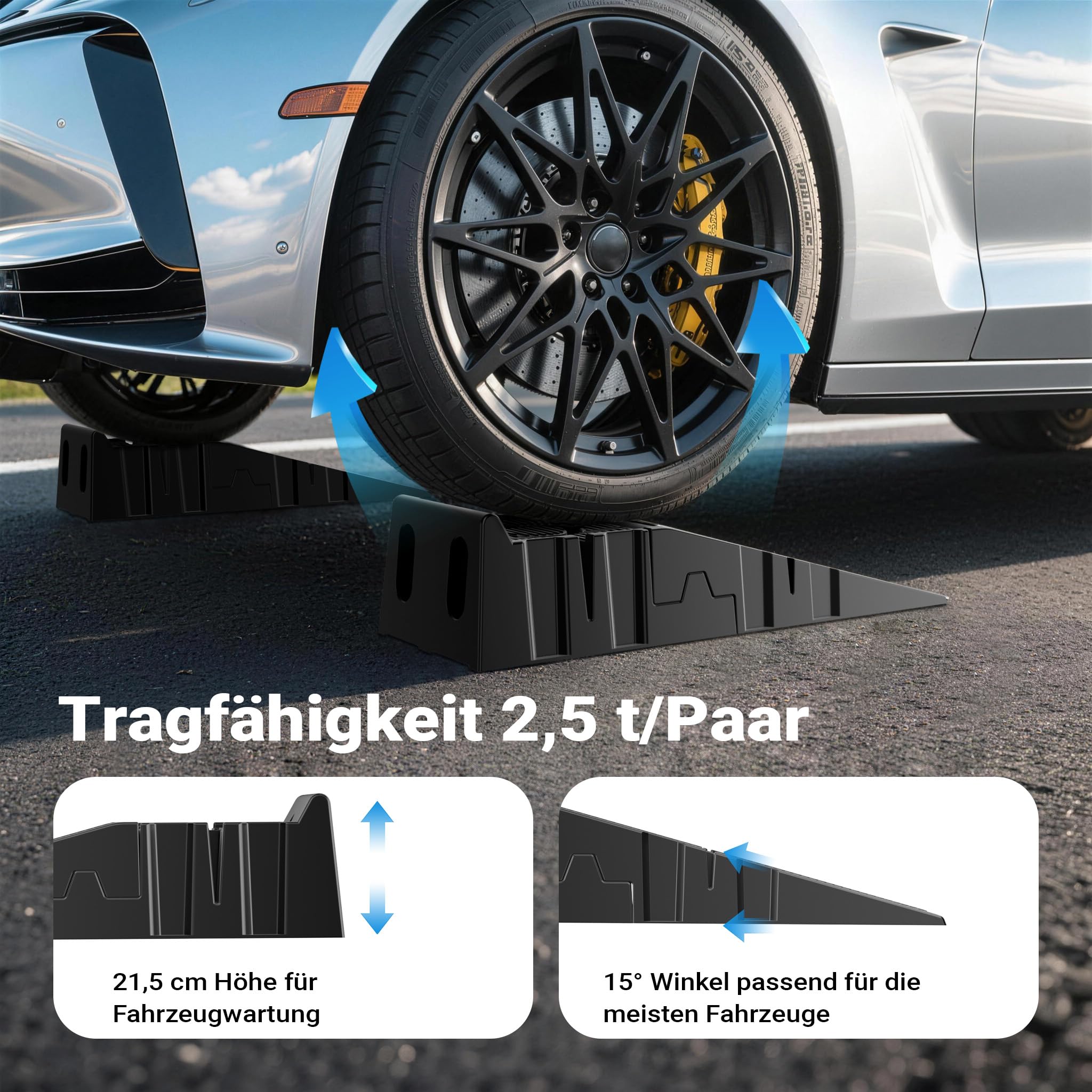 XPOtool teilbare Auffahrrampe 2er Set Schwerlast Autorampen BIS 2,5 Tonnen aus Kunststoff für Pkws