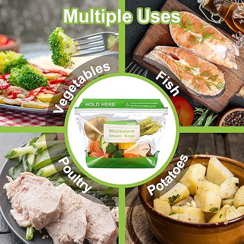 Miniatura 5 de 50 bolsas de vapor para microondas de 8.8 x 5.8 pulgadas para cocinar y cocinar al vapor, bolsas desechables de vapor de alimentos para verduras,