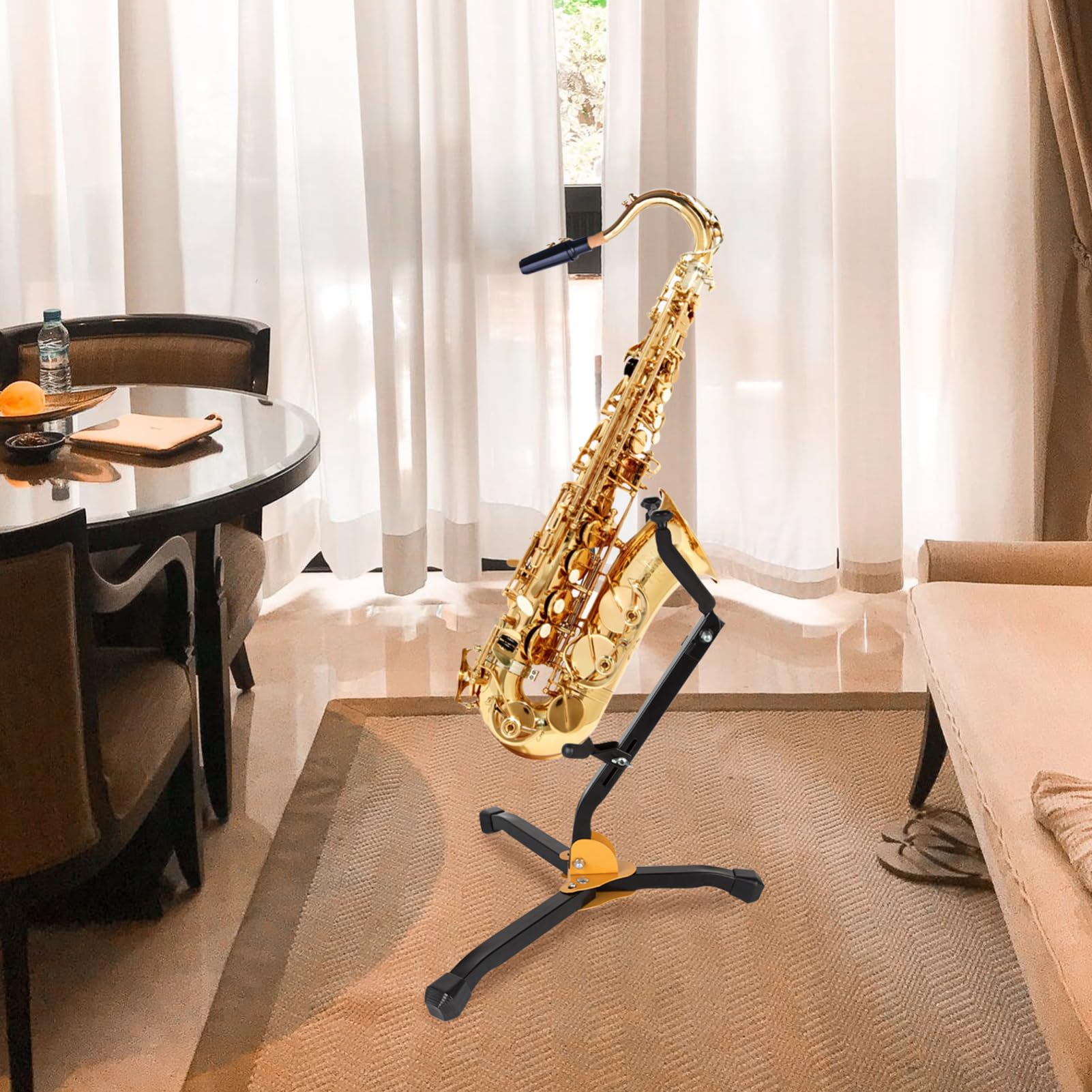 FRCOLOR Robuster Saxophonständer für Altsaxophon und Tenorsaxophon Faltbar und Tragbar mit Rutschfestem Eisen und Abs Material für Musikunterricht und Zuhause