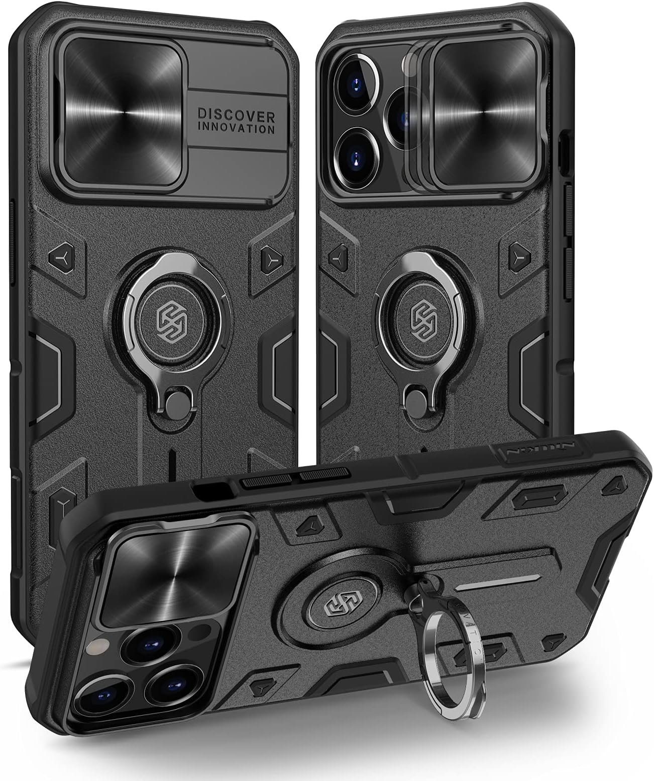 Nillkin Case for iPhone 13 Pro Max, CamShield Armor Case with Slide Camera Cover and Ring Kickstand, Military Grade Bumper Hard Phone Case for iPhone 13 Pro Max 6.7 Inch (For iPhone 13 Pro Max, Black)