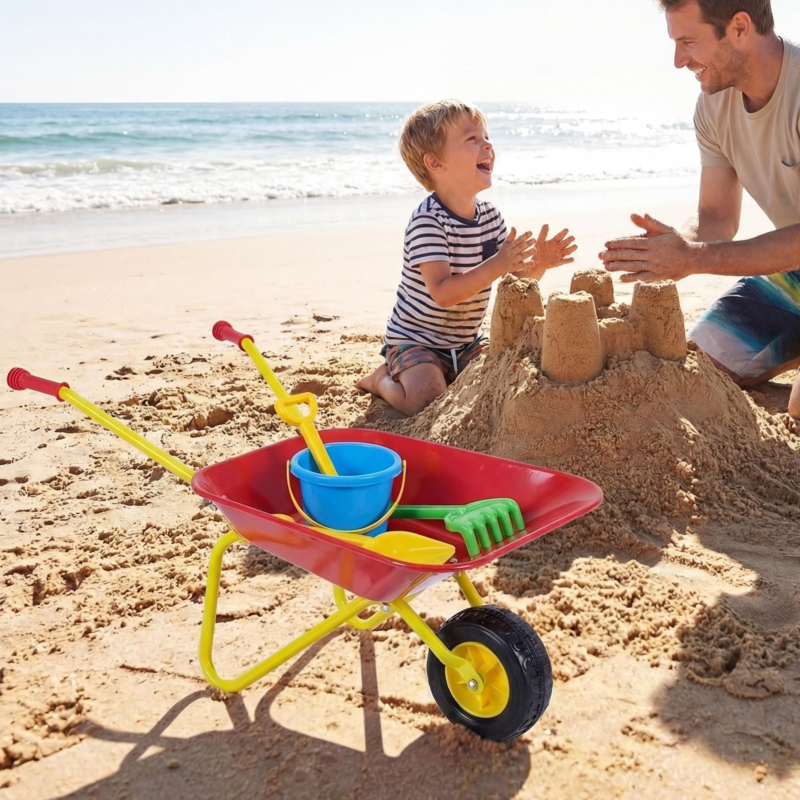 COSTWAY Brouette Enfant en Métal, Brouette Jardin Enfant avec Structure Métallique et Pneus Tout-Terrain, Idéal pour Jardin et Bac à Sable, Charge 15kg à Partir de 3 Ans, 78x45x36cm (Rouge)