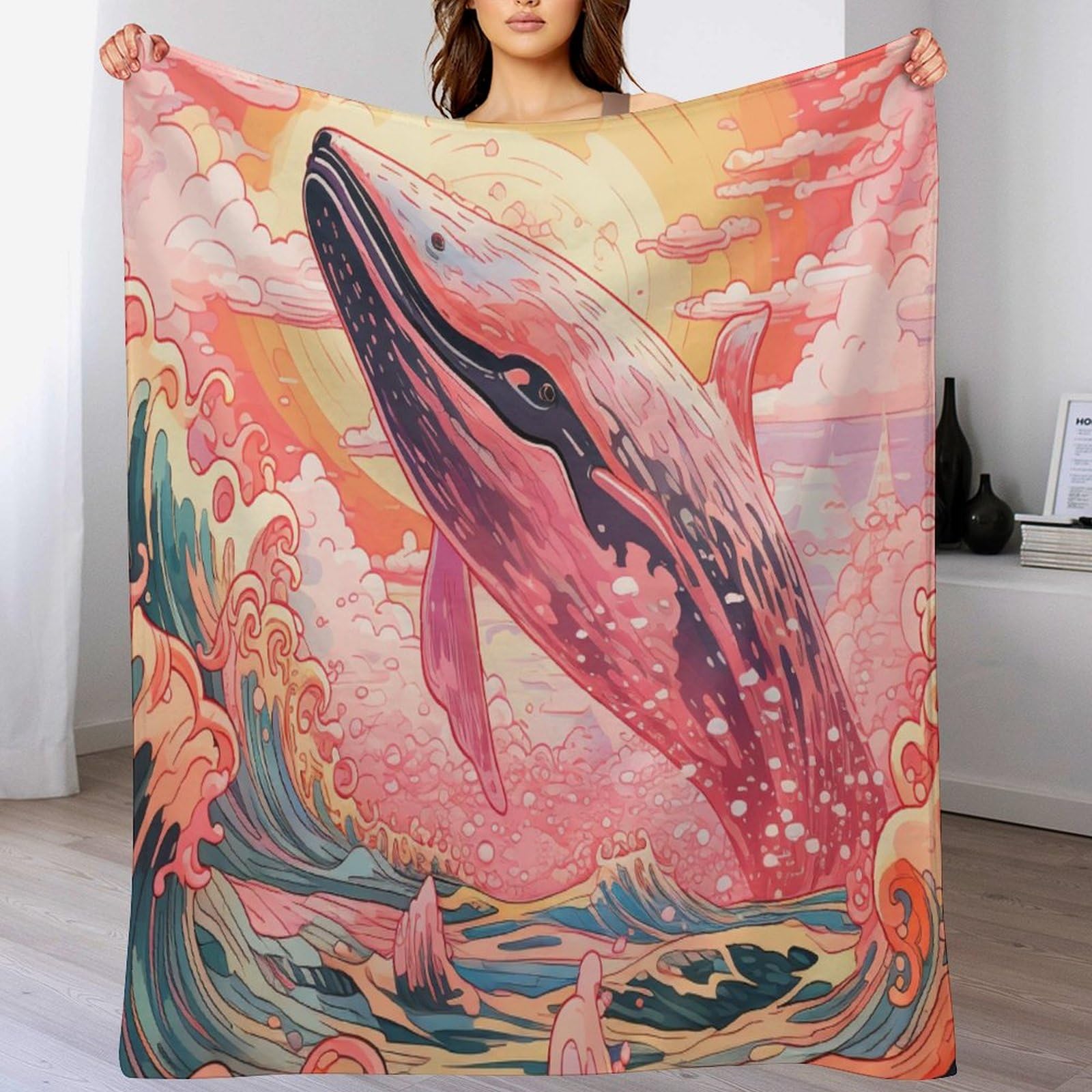 Couverture moelleuse en flannel légère super douce imprimé baleine