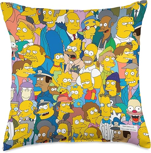 The Simpsons Springfield - Almohada con estampado de personajes, 18 x 18 pulgadas, multicolor
