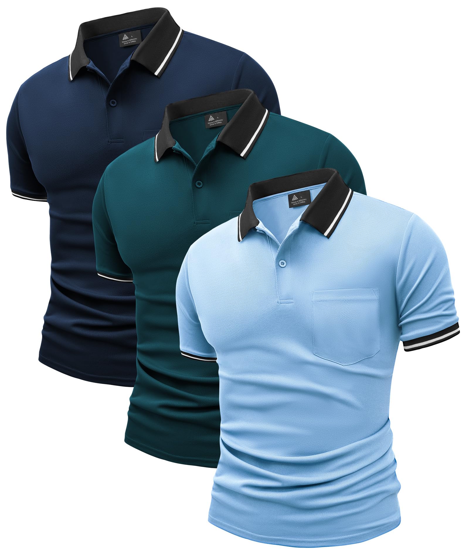 JACKETOWN Lot de 3 polos de golf à manches courtes légers et respirants pour adulte