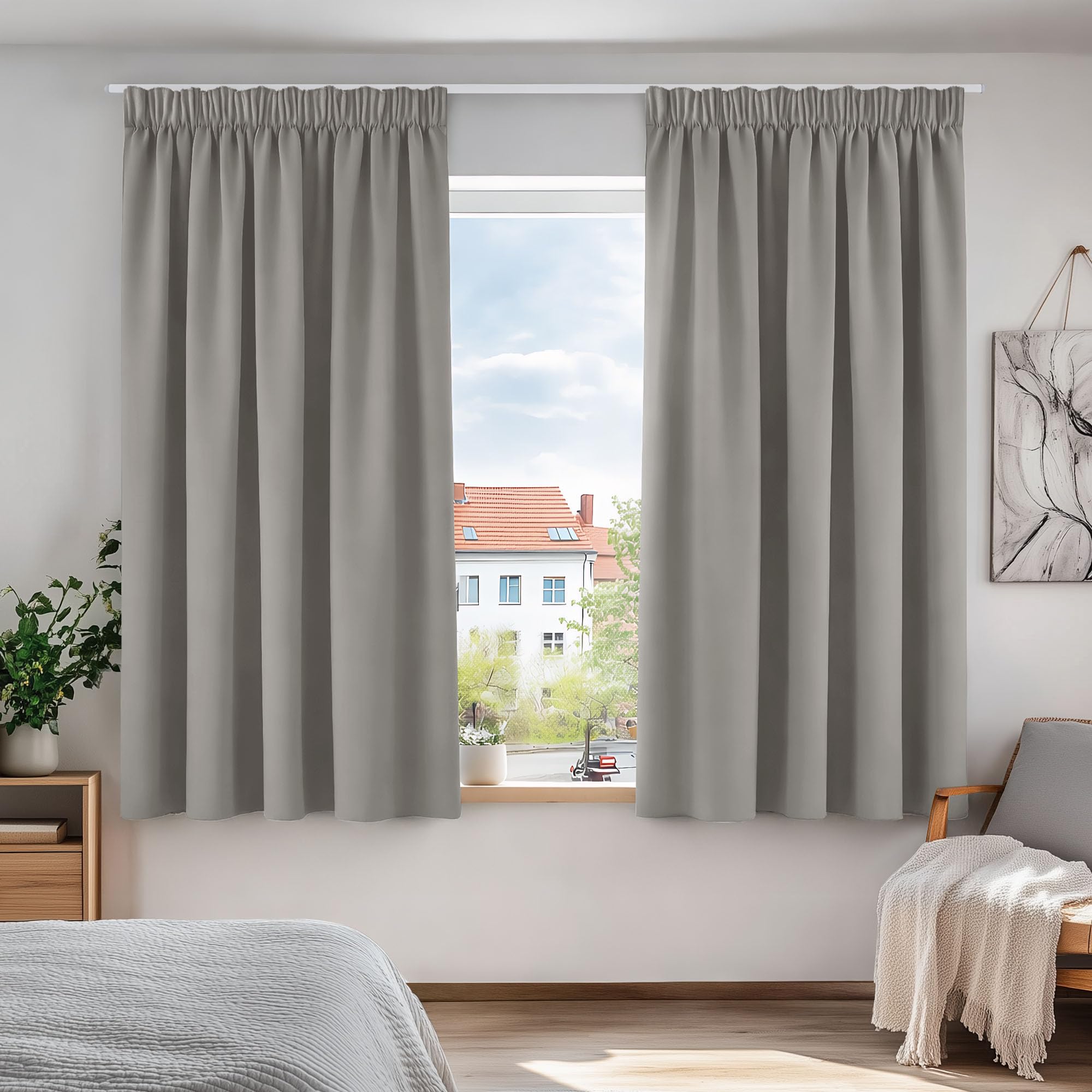 Deconovo Pencil Pleat Blackout Curtains for Kitchen, Thermal Curtains, Energy Saving Window Panels OEKO-TEX, 46 x 54 Inch, Dove Grey 2 Panels โ image 1