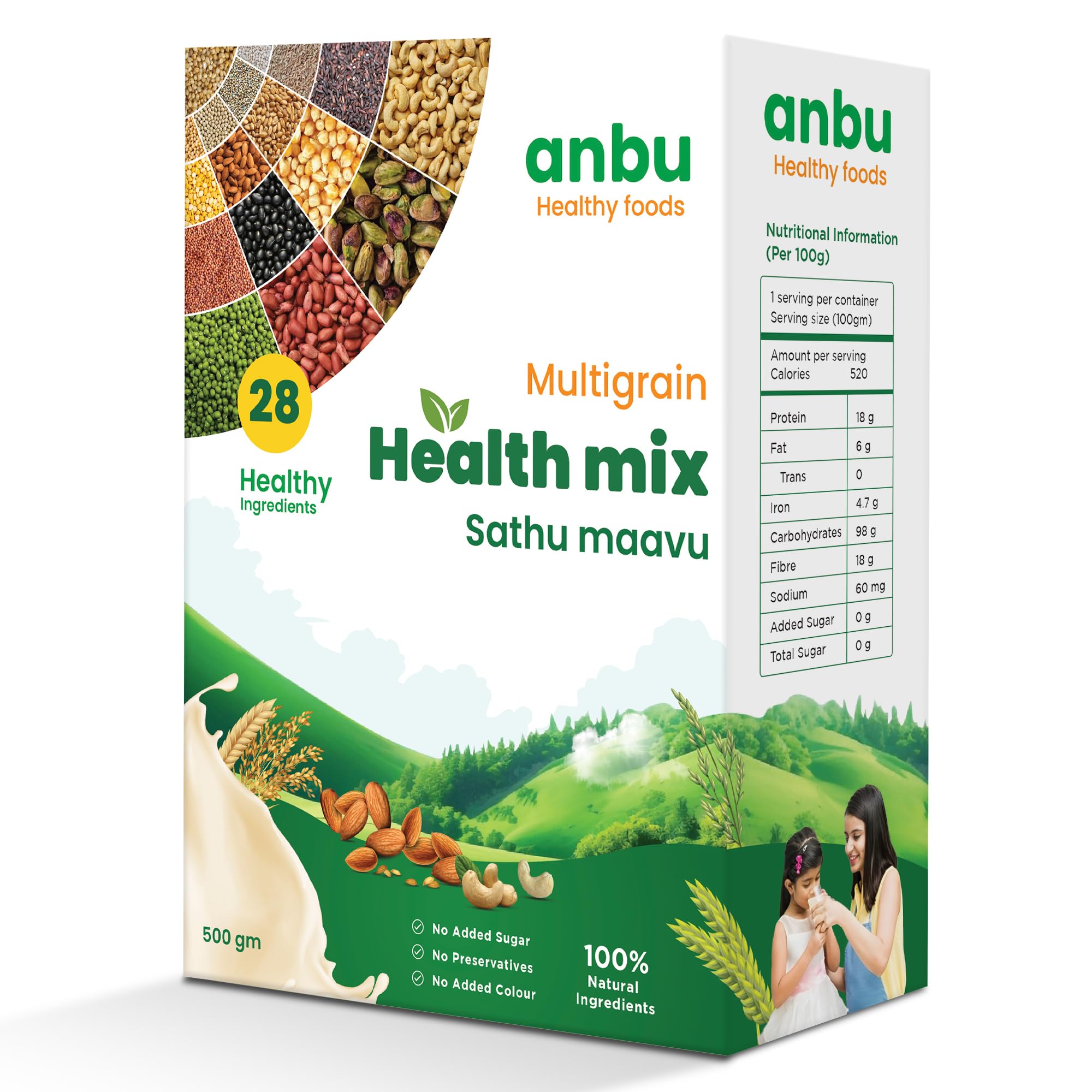 Anbu Multigrain Health Mix 500g | 28 Healthy Ingredients | Multi Millet | Multi Grains | High Protein | Health Mix Powder | Ragi, Horse Gram, Chickpeas, Dals, Almonds & Pista | Sathu Maavu (B0CRDP6GXM) Amazon Price History, Amazon Price Tracker