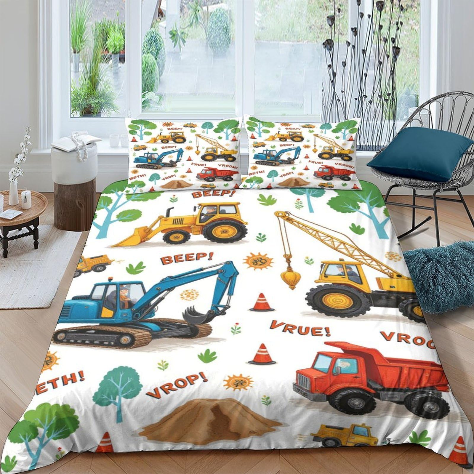 Ctjqhvkz Style-7 3D Printed Construction Vehicles Fitted Sheet Microfiber Soft Dirt Truck Bed Cover For Bedroom Dorm Decor Protection Single（135X200cm）