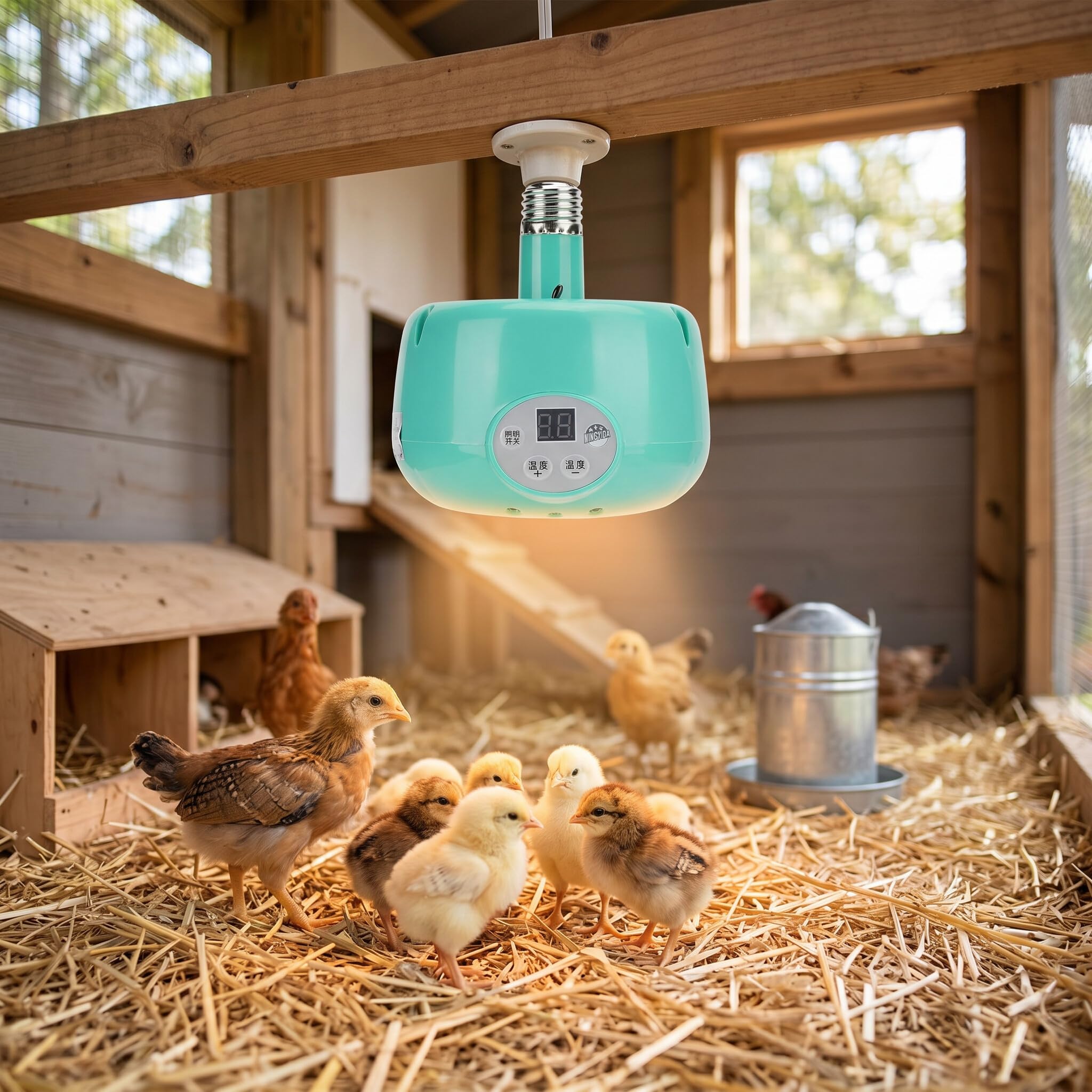 Lámpara de Calor para Ganado, 220V E27 Control Inteligente de Temperatura Calentador de Criadora de Pollitos Termostato de Cultivo Portátil para Reptiles Pato Perro