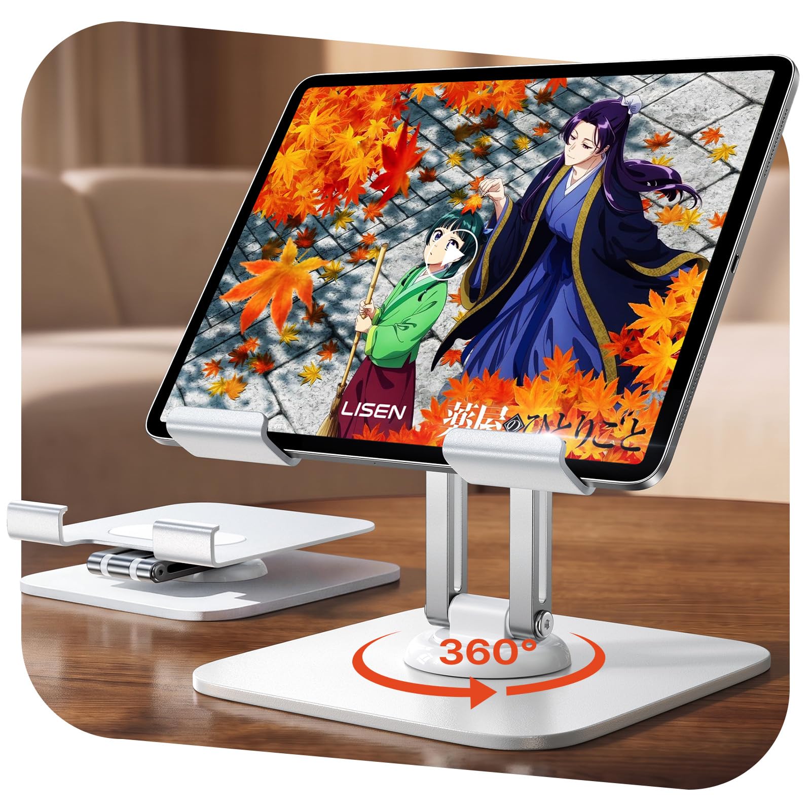 LISEN iPad スタンド タブレット スタンド 360度回転ベース 卓上 折り畳み スマホスタンド 滑り止め 安定性