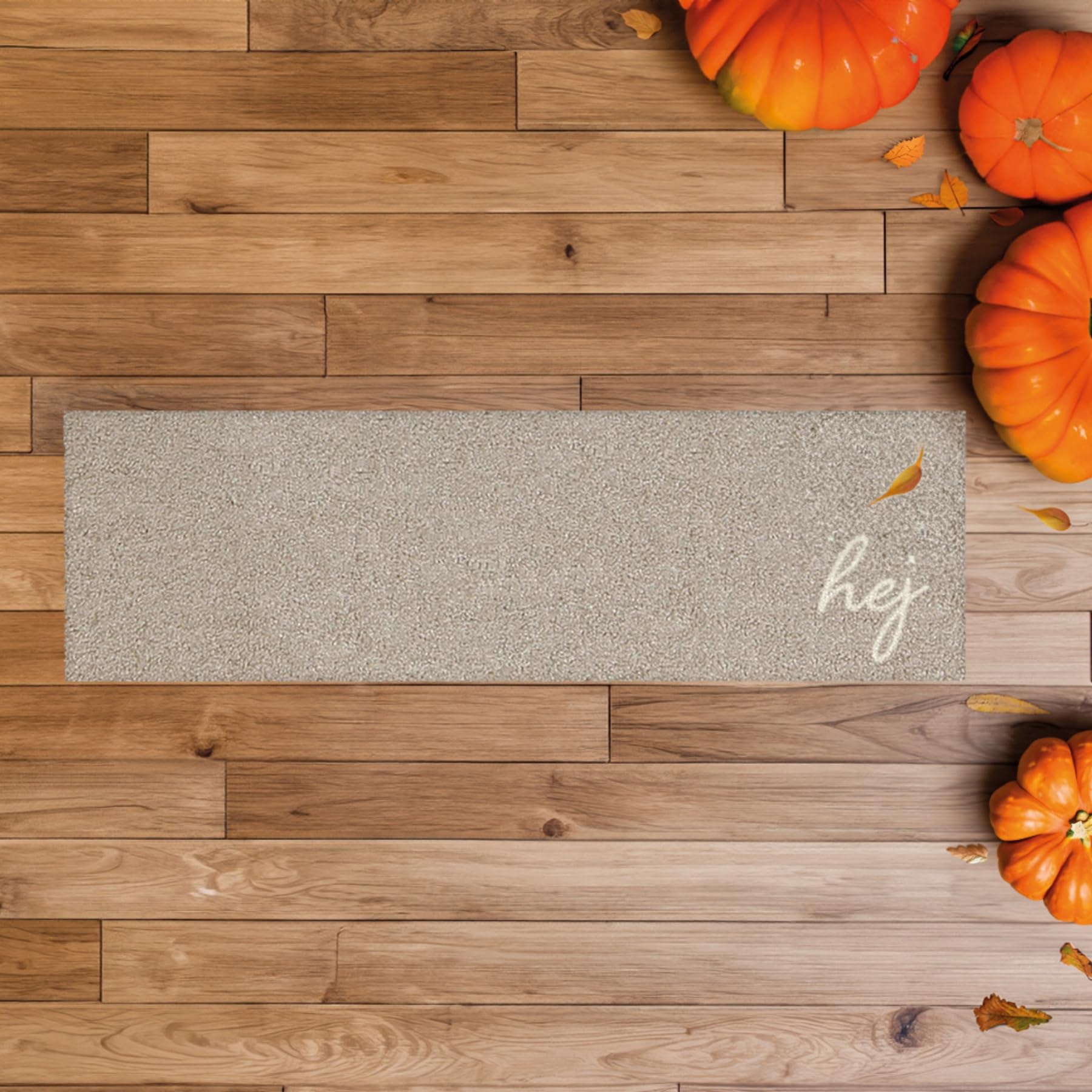MOCAVI Mat Fußmatte Schuhparkplatz 30x100 cm waschbar beige Hej Scandi Schuh-Teppich lang, schmal, Schuhe ausziehen, Deko Eingangsbereich innen, außen, Matte, Haustür, Stiefelmatte