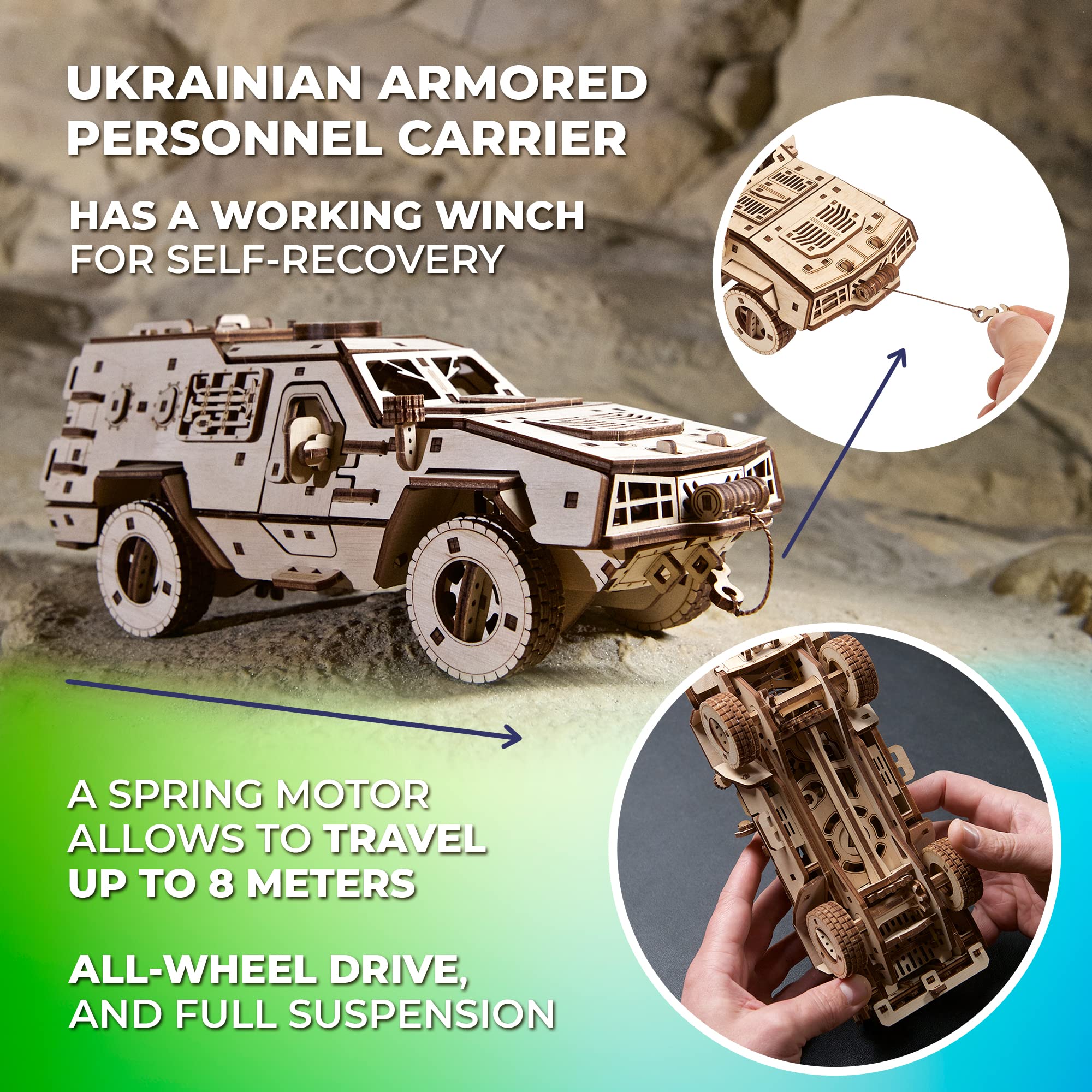 Zestaw modeli pojazdów wojskowych UGEARS - Pojazd bojowy Battlefield Dozor-B Układanka 3D - Taktyczna ciężarówka wojskowa Drewniane puzzle 3D dla dorosłych i dzieci - Szczegółowe puzzle 3D DIY Zestawy