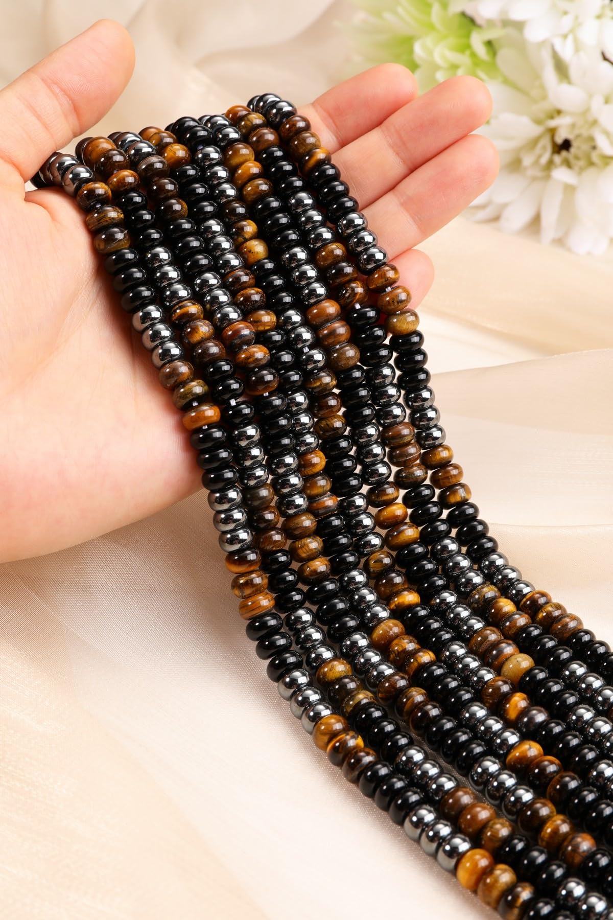 JSDDE Crystal Gemstone Beads for Bracelet Necklace Making Kit, 3 Colors Natural Crystals Beads for Jewellery Making Loose Stone Bead DIY Crafts