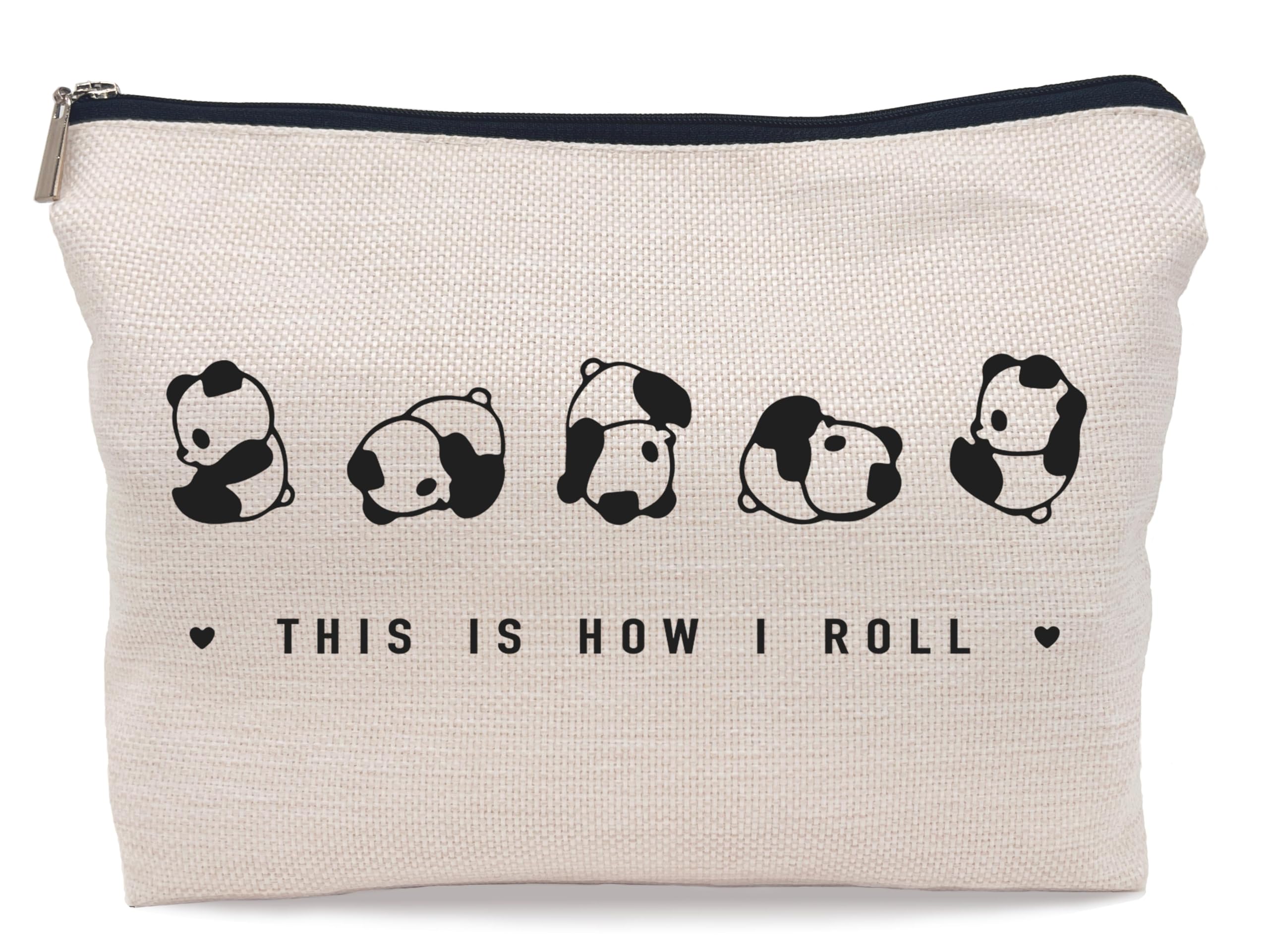 Lacosu This is How I Roll Makeup Bag, Wild Animal Cute Rolling Panda Cosmetic Makeup Bag for Panda Lover Women, Black, 7.5 x 10 Inches, Makeup, Travel, Toiletry