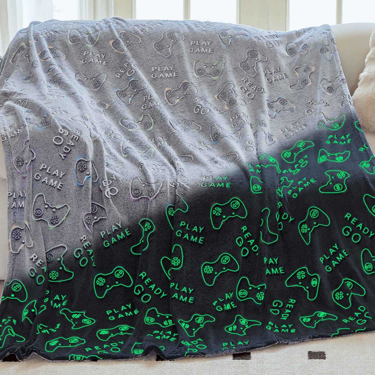 OLAOLA Game Controller Glow in The Dark Blanket for Kids Soft Flannel Throw Blankets Games...