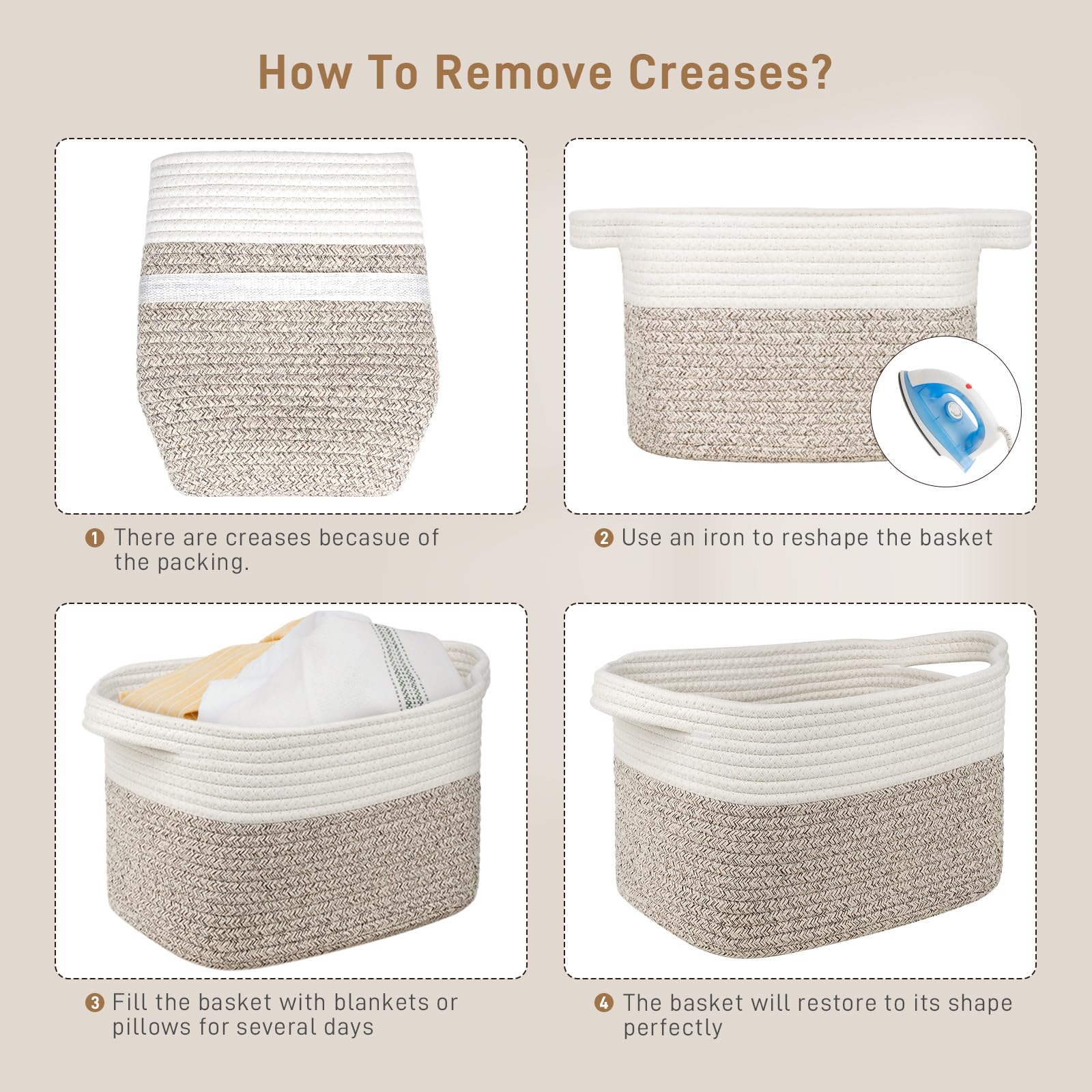 AivaToba Storage Baskets, 3 Pack Cotton Rope Baskets, 13.4� x 8� x 9� Woven Baskets for Organizing, Towel Baskets with Handles, Decorative Storage Basket for Clothes, Blankets, Toys, Books, Shelves