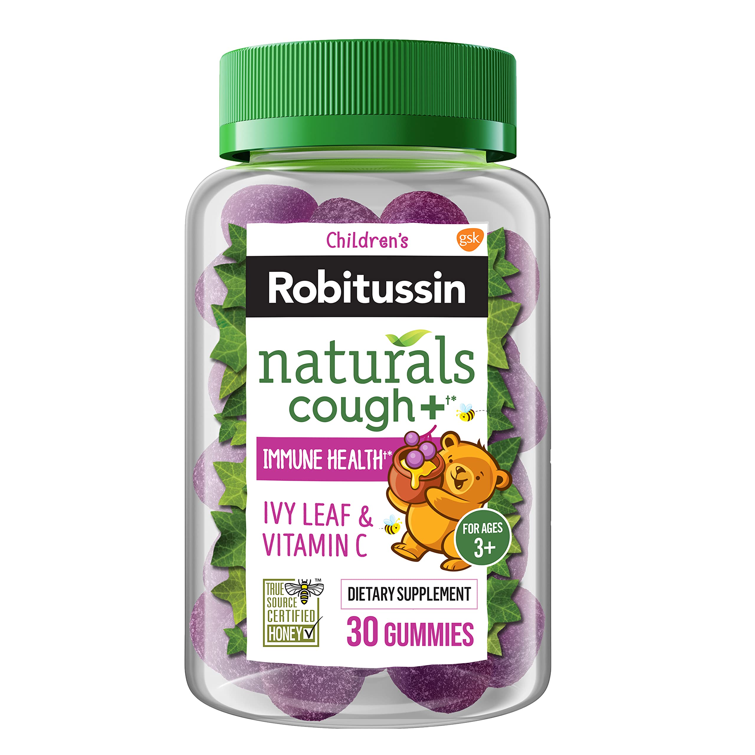 Robitussin Naturals Cough Plus Immune Health Gummies, Children's Dietary Supplement for Occasional Cough Relief - 30 Gummies