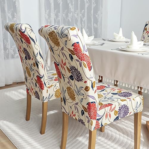Miniatura 6 de FORCHEER Juego de 4 fundas para sillas de comedor para comedor, fundas elásticas para sillas de comedor y cocina, lavables y extraíbles (paquete de