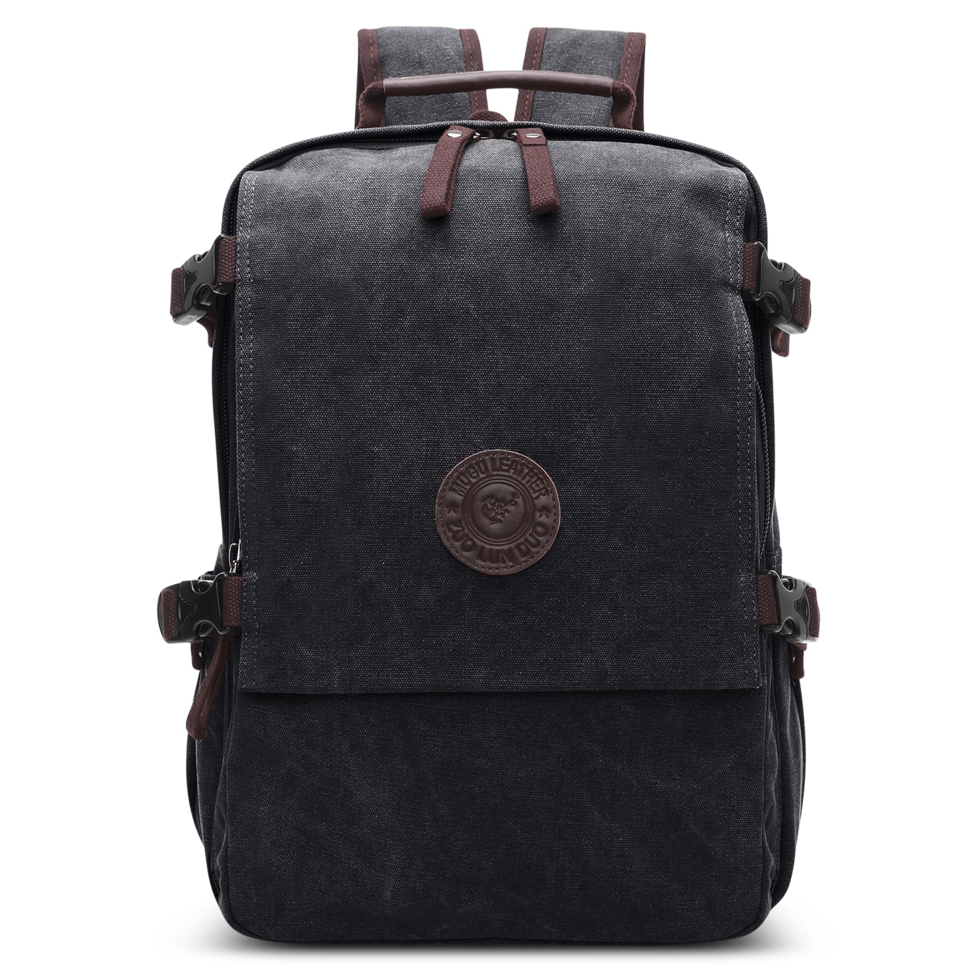 Viaje Mochila Hombres Mochila para Portátil Adapta a 15.6 Pulgadas Portátiles Mochila de Negocios Trabajar Viaje Causal Escolar Montañismo Cámping Durable Lona Mochila Negro