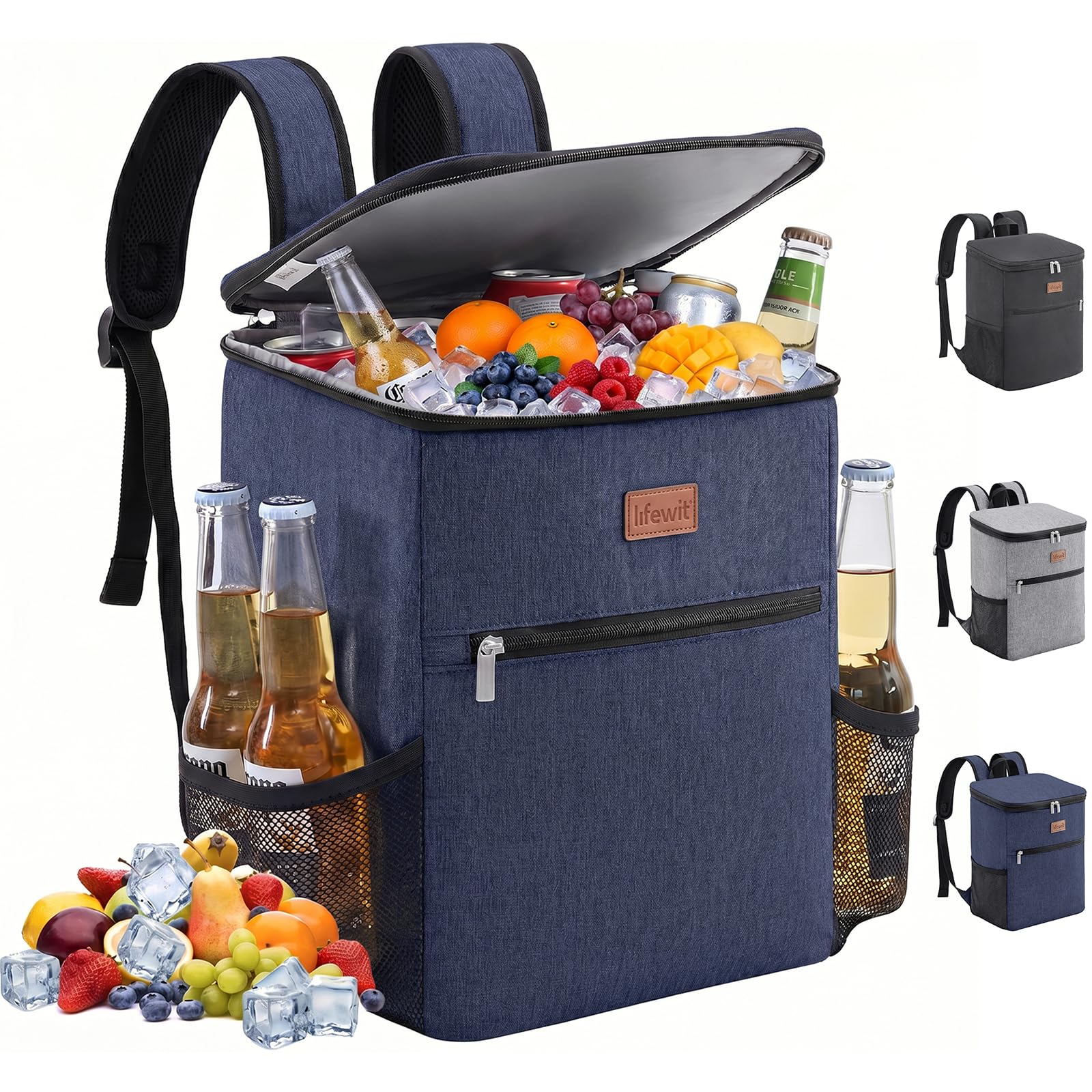 Lifewit Zaino Termico, Borsa Frigo Portatile con Scomparto, Grande Borse Termica Porta Pranzo per Uomo e Donna, Cooler Bag per Mare, Spiaggia, Viaggio, Blu Scuro, 21L
