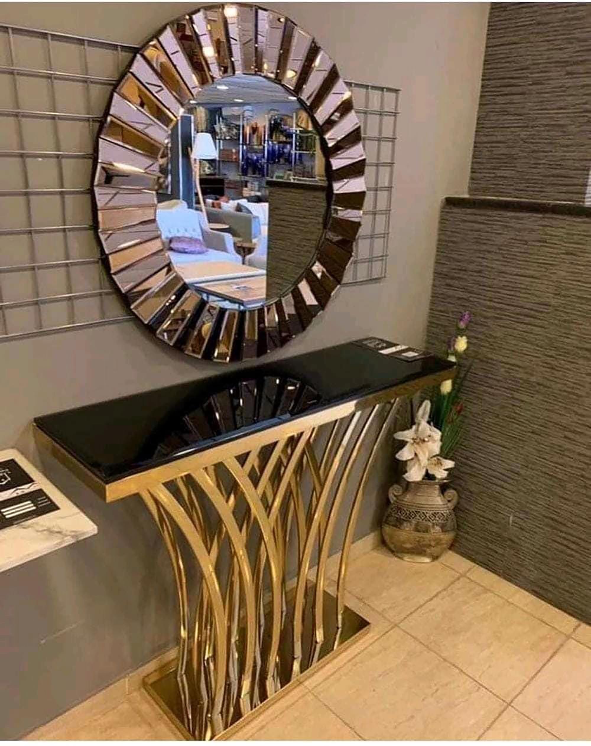 N.B Creations Stainless Steel Electroplating Gold Finish Nesting Table with Marble Top and Gold Finish for Home/Dining Room/Office - (Size : 38 * 15 * 36 in) - Gold. 2