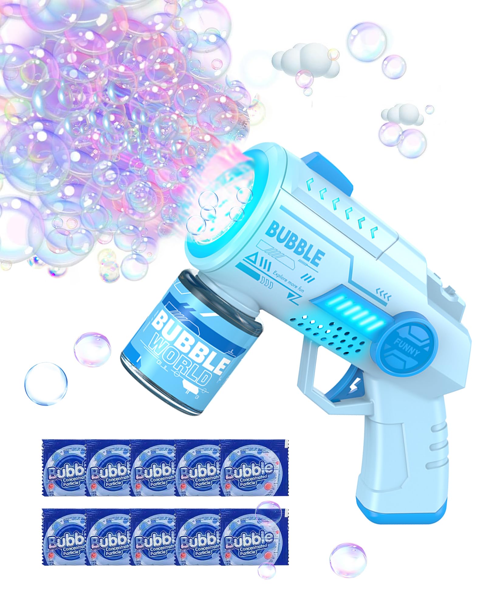 Bubble Maker for Kids, Bubble Maker 6000+ Bubbles/Min, 10 Holes, LED Effects, Lightweight and - Cute and Fun Gift with Eco-friendly and Safe Design (Blue)