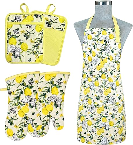 Alselo Manoplas de horno y soportes para ollas con delantal de chef, juego de 5 guantes de cocina resistentes al calor y agarraderas antideslizantes disponible en Yaxa Colombia