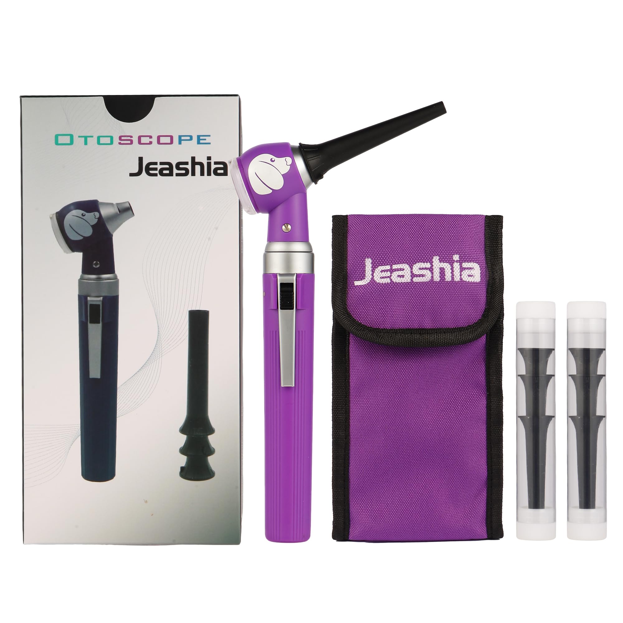 Photo 1 of Jeashia Pocket Veterinary LED Otoscope - Pet Ear Scope with Light for Dogs & Cats, 6 Disposable Tips (4/6/9mm), Portable Ear Infection Detector (Purple)