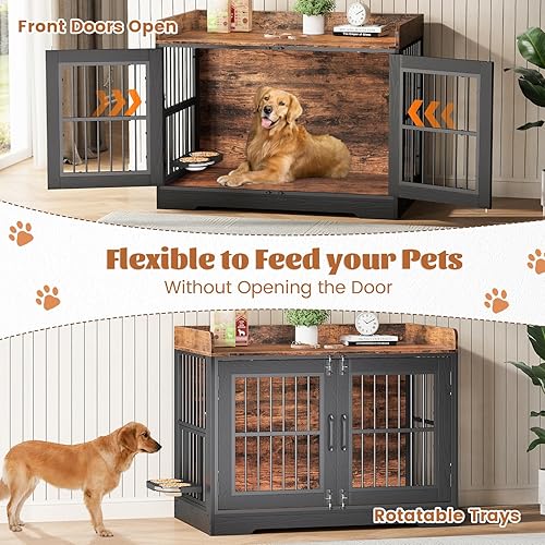 Miniatura 5 de VOPEAK Mueble rústico para jaula de perros de 40 pulgadas, jaula resistente con bandejas extraíbles para perros pequeños y medianos, jaula para