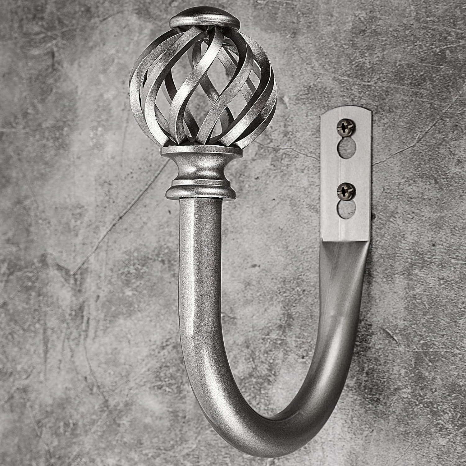 Sumnacon 2Pcs Metal Nest Curtain Holdbacks - Wall Mounted Drapery Tiebacks with Screws, Decorative Curtain Holders for Bedroom Livingroom Office Home Decor, Grey thumbnail