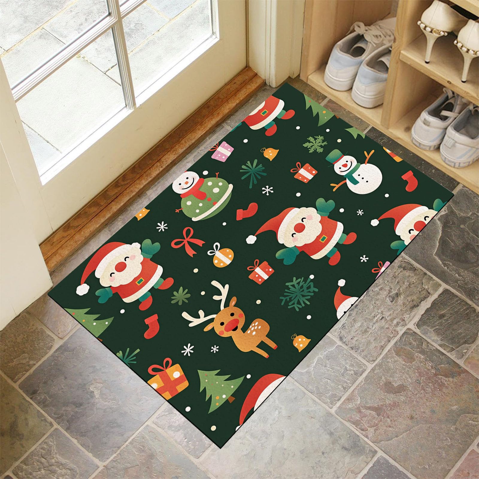 Felpudos Lavables con temática navideña para Interiores, con diseño de Papá Noel, Renos y muñecos de Nieve. Felpudos absorbentes Antideslizantes de Perfil bajo para Entrada, interi