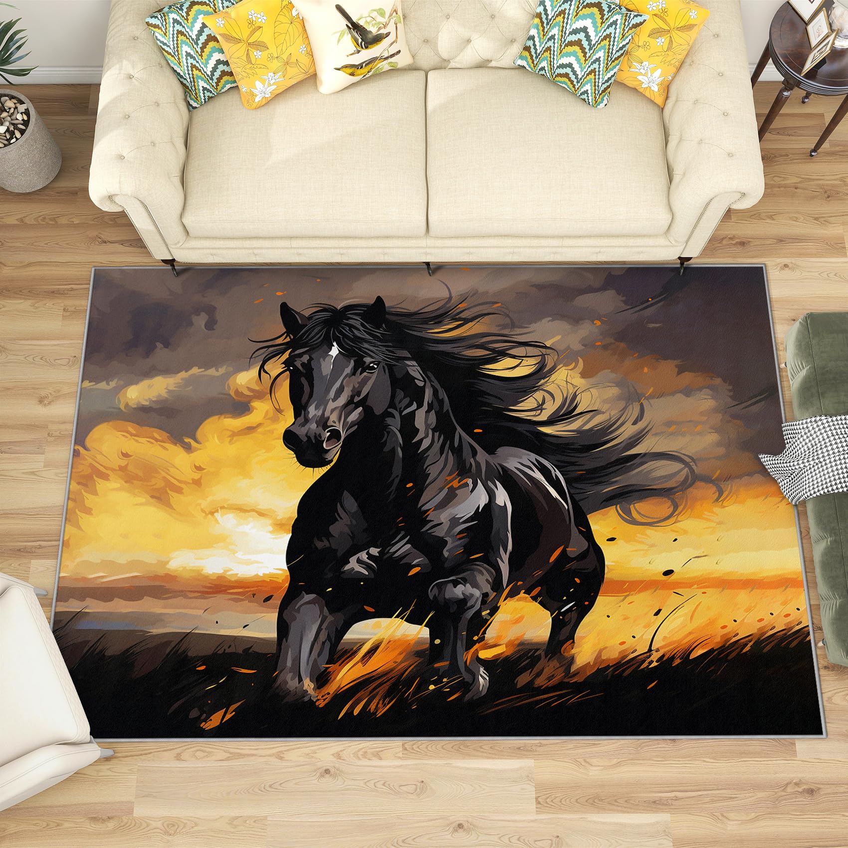Western Rug Farm Horse Horses And Flowers, Floral Horses, Western,