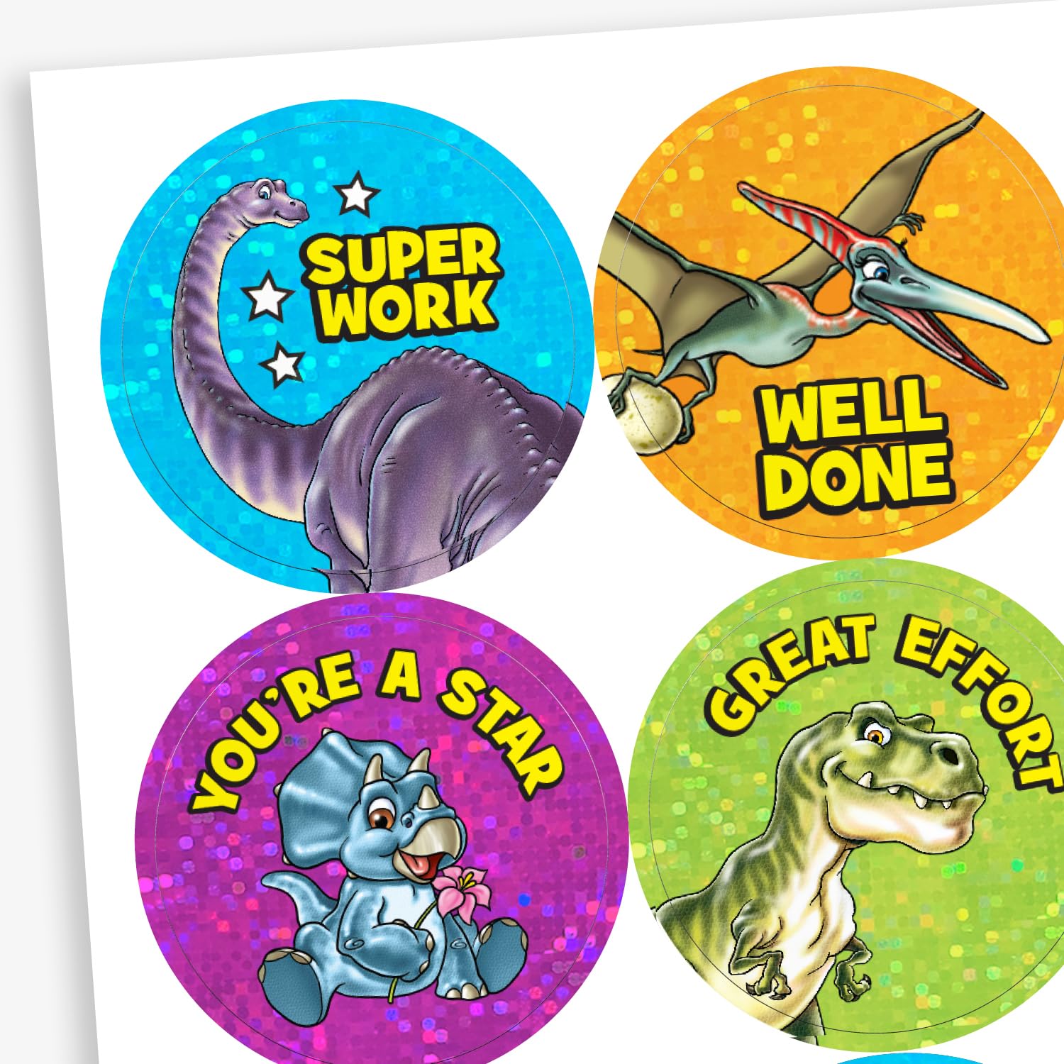 175 Mixed Holographic Sparkly Animals Dinosaur Well Done Super Work School Reward Stickers 37mm Primary Teaching Services