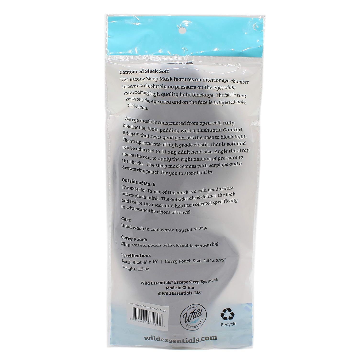 Wild Essentials Escape Plush 3D Sleep Mask Kit, Molded Eye Cavities, Nose Bridge for Light Block, Contoured, Soft Foam Cushion, Earplugs, Carry Pouch, Gift, Travel, Nap, Yoga, Blindfold, Green Goddess : Health & Household