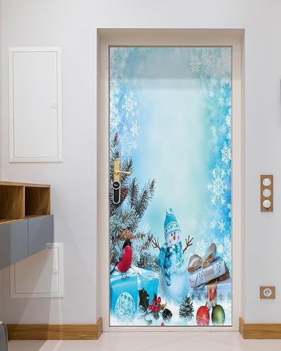 FLFK Mural de puerta de Navidad para despegar y pegar, muñeco de nieve de Navidad rodeado de regalos en medio de copos de nieve, tamaño combinado 32 disponible en Yaxa Venezuela