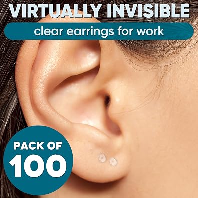 100pcs Clear Plastic Earrings for Sports for Ear Lobes - Bioflex Medical Grade Plastic Earring Posts Piercing Spacers for MRI Surgery Work - Invisible 20g Clear Earrings Ear Lobe Retainers for Women