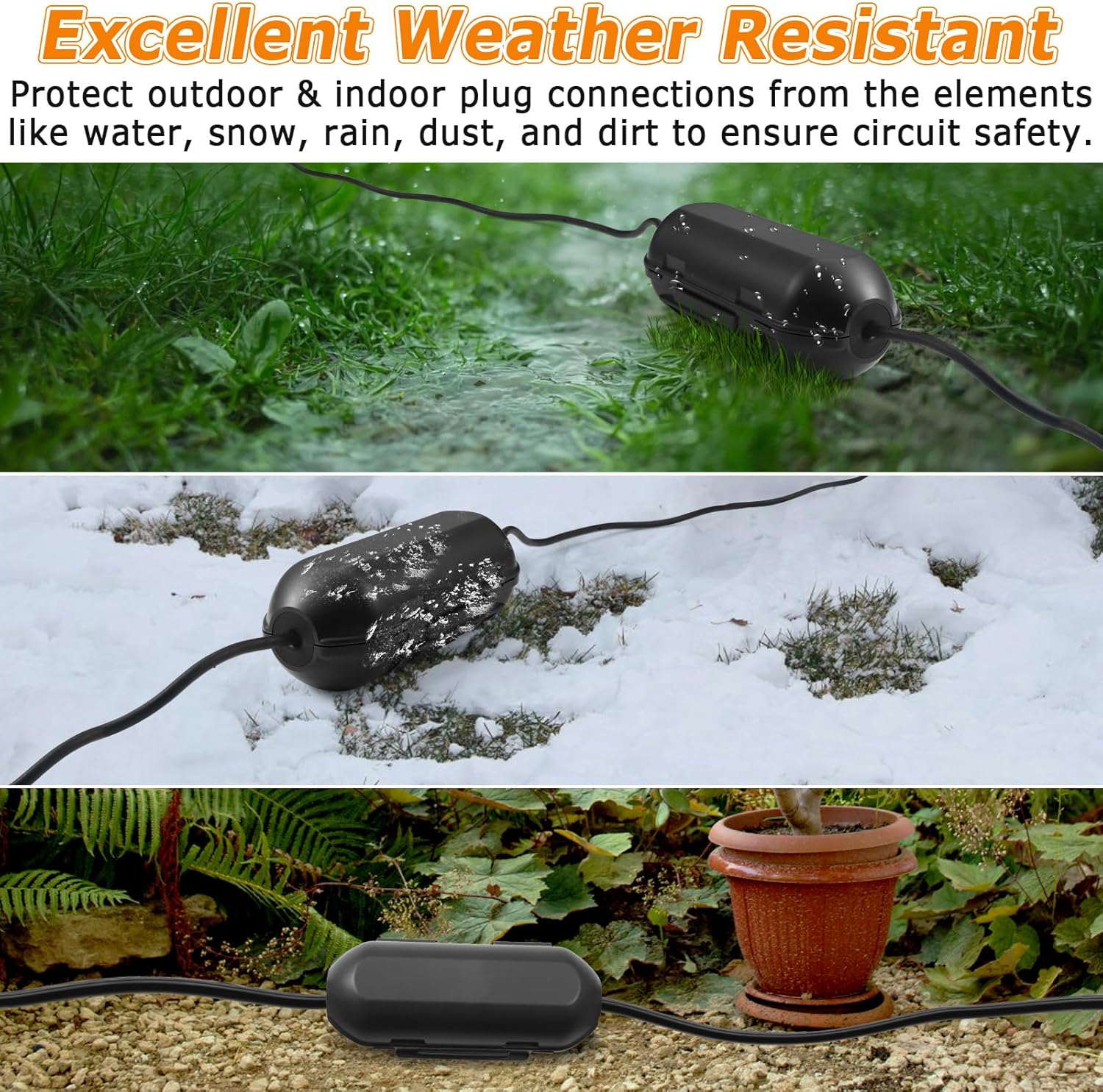 2 Pack Outdoor Extension Cord Cover,IP54,Connection Box Protects Outdoor Sockets,Plugs, Christmas Decorative Lights,Black